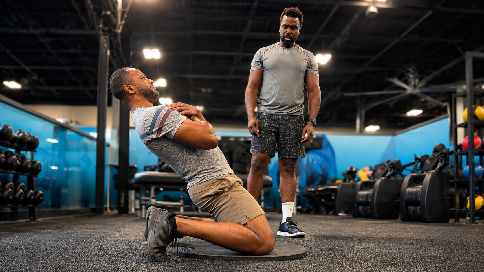 Personal trainer coaching a client one-on-one